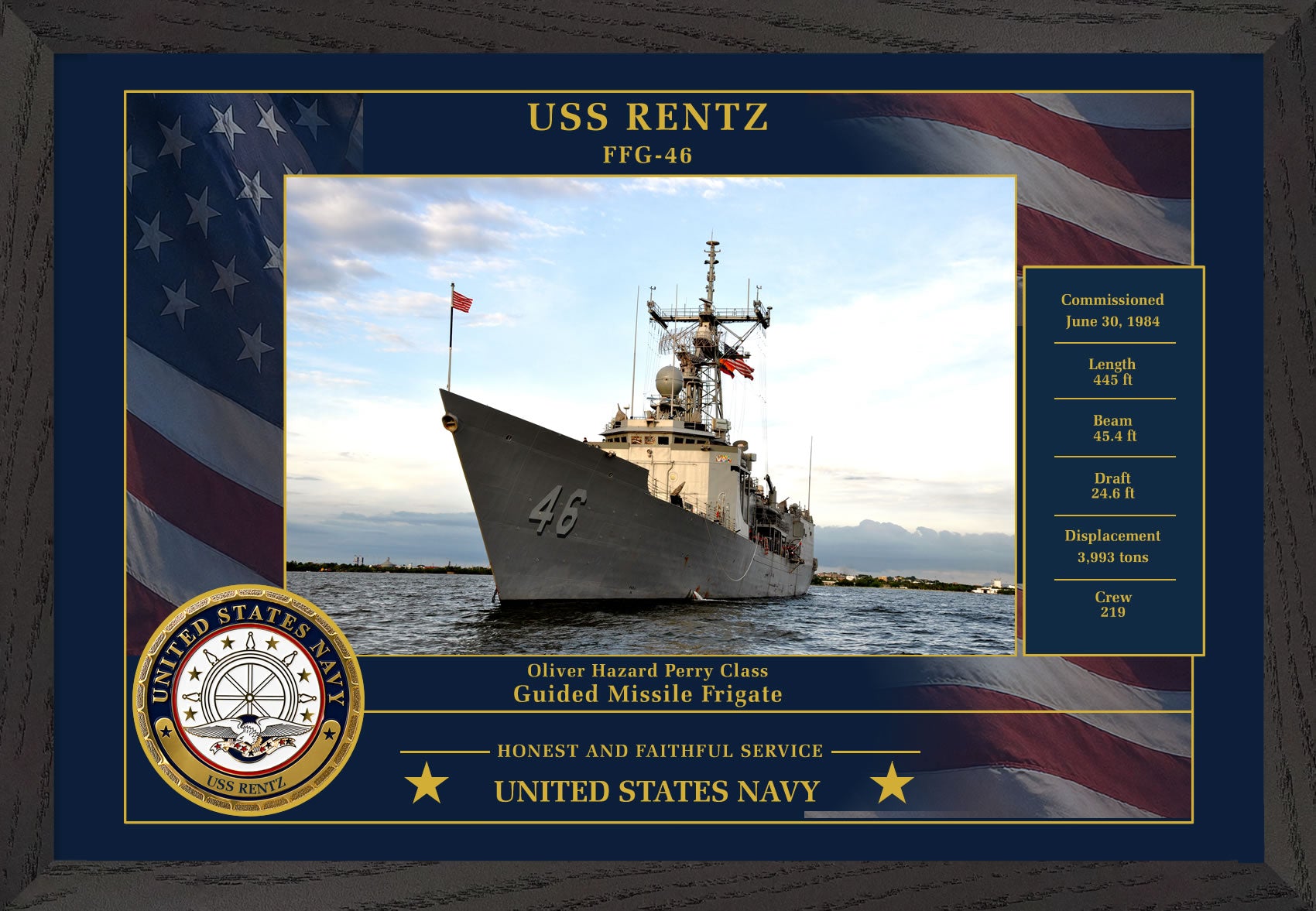 USS Rentz FFG-46 Framed Patriotic Photo