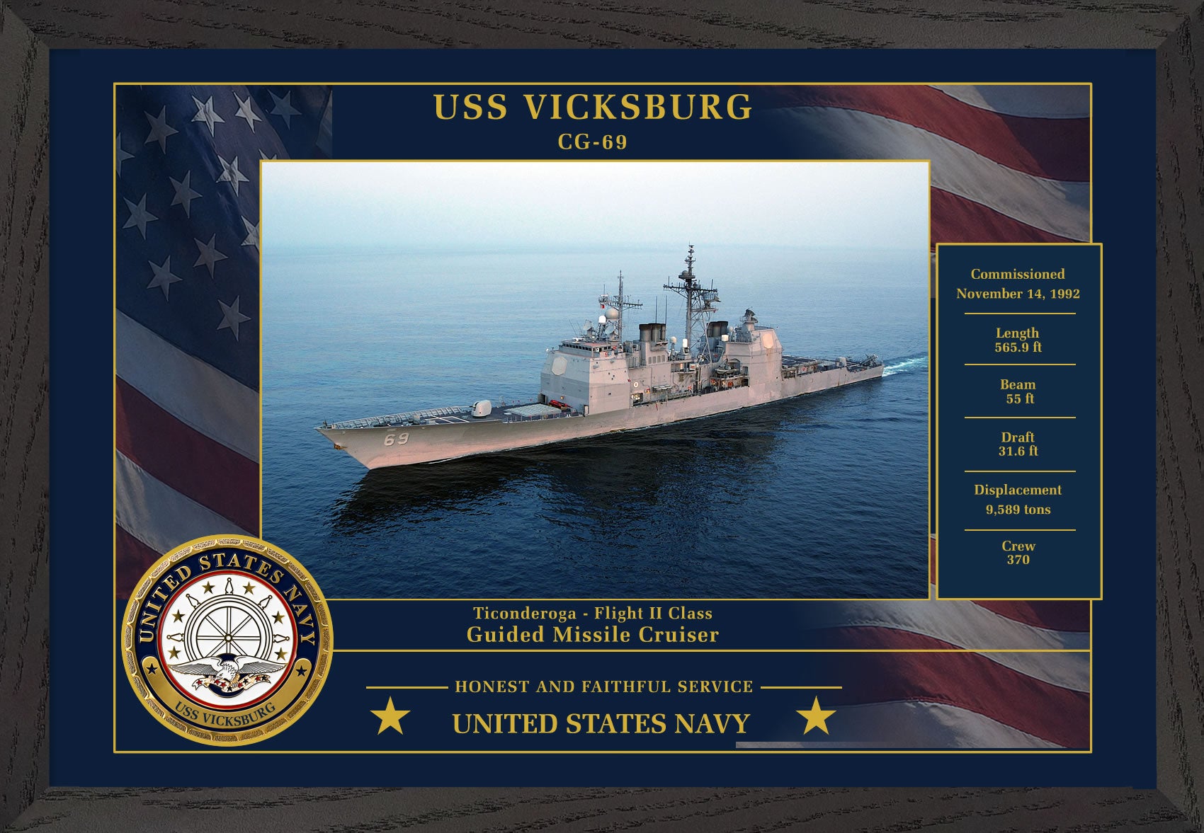 USS Vicksburg CG-69 Framed Patriotic Photo