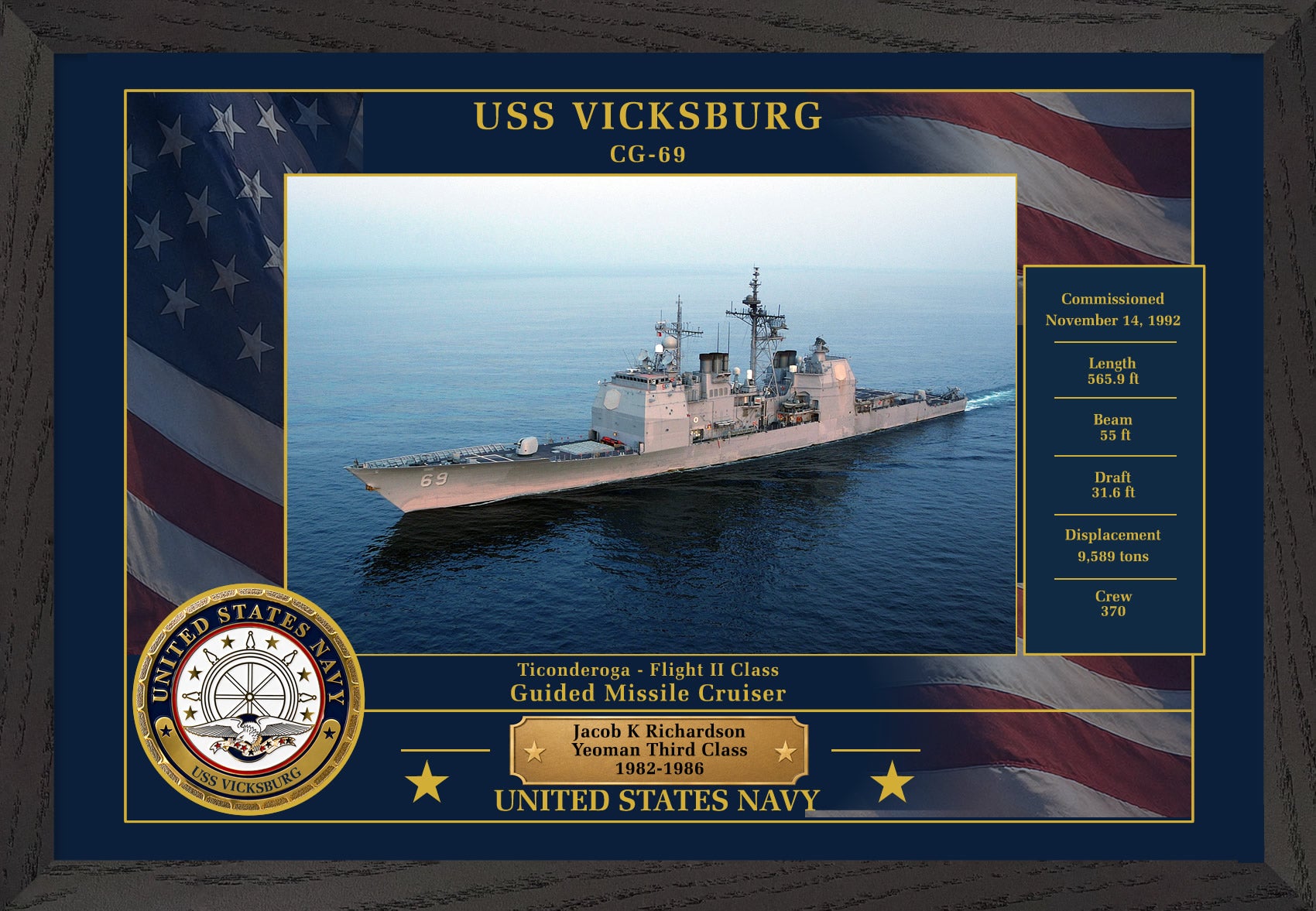 USS Vicksburg CG-69 Framed Patriotic Photo