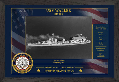 USS Waller DD-466 Framed Patriotic Photo
