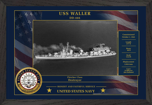 USS Waller DD-466 Framed Patriotic Photo