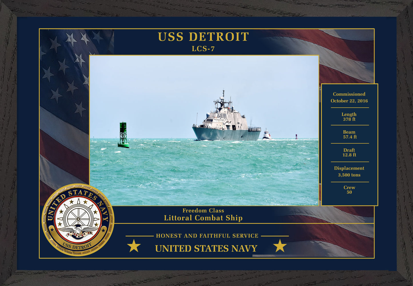 USS Detroit LCS-7 Framed Patriotic Photo