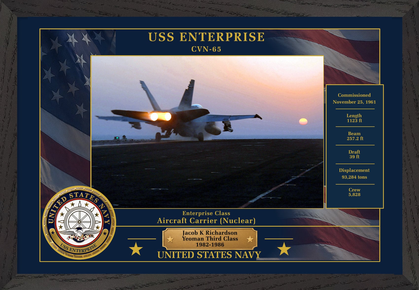 USS Enterprise CVN-65 Framed Patriotic Photo