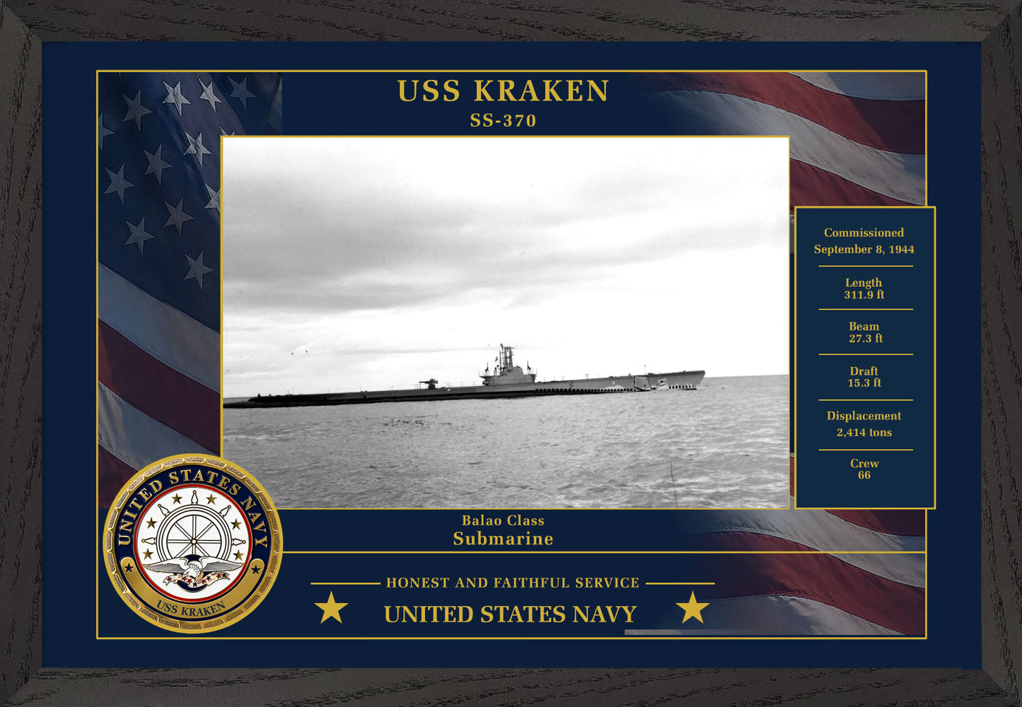 USS Kraken SS-370 Framed Patriotic Photo
