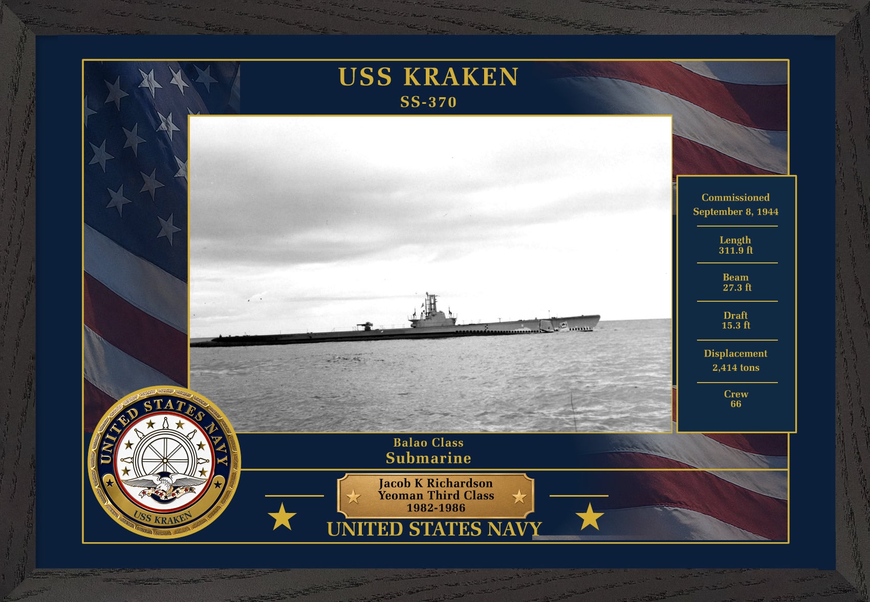 USS Kraken SS-370 Framed Patriotic Photo