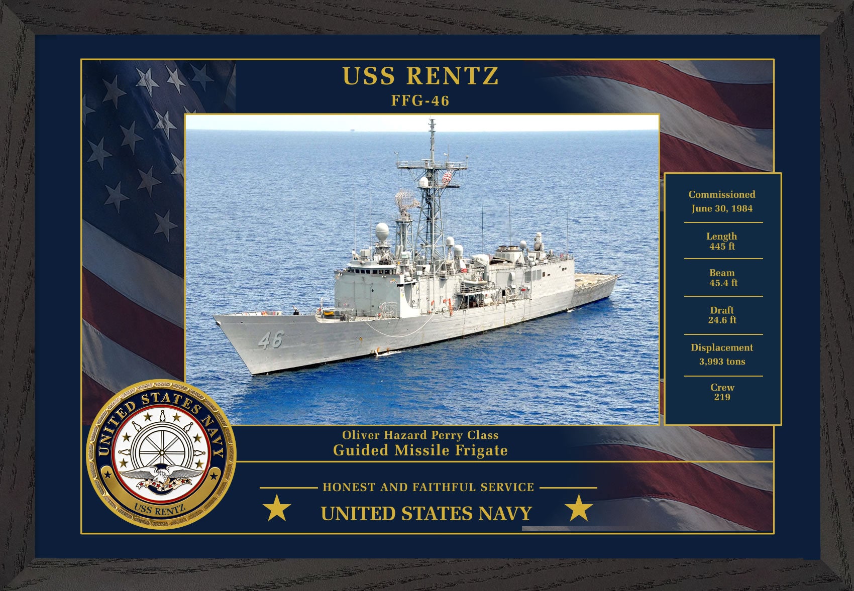 USS Rentz FFG-46 Framed Patriotic Photo