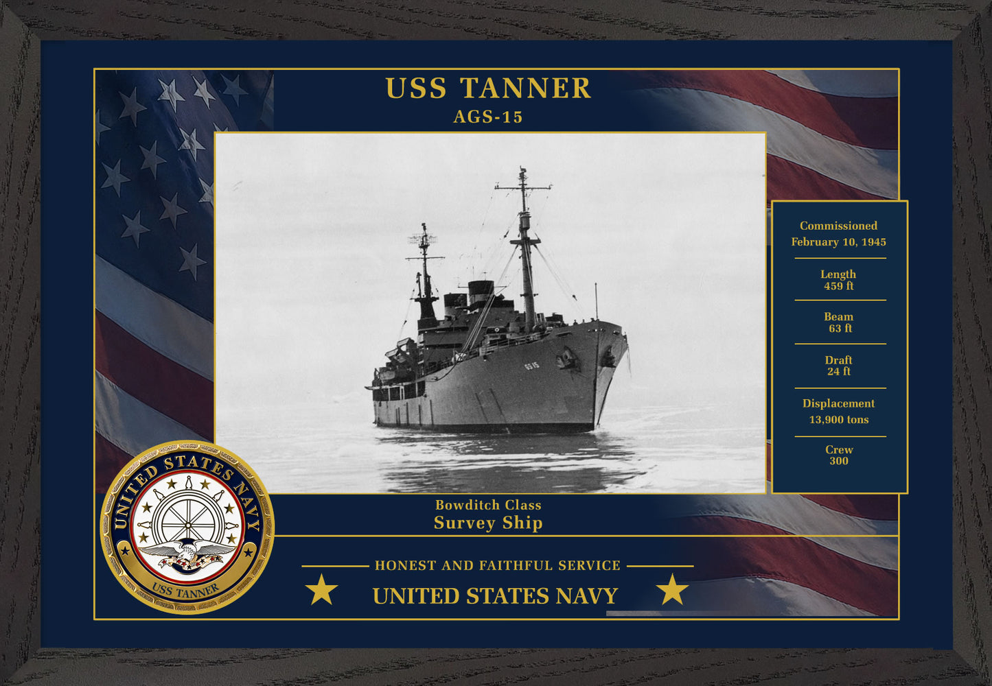 USS Tanner AGS-15 Framed Patriotic Photo