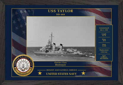 USS Taylor DD-468 Framed Patriotic Photo