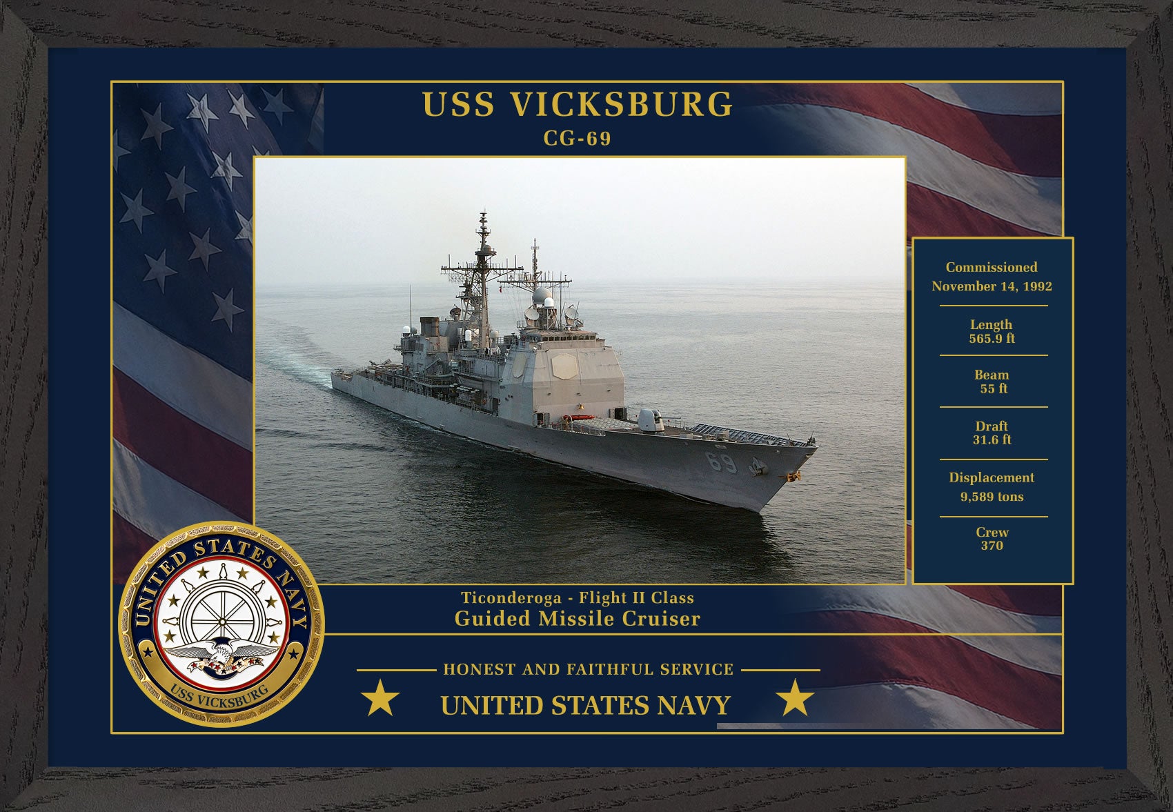 USS Vicksburg CG-69 Framed Patriotic Photo