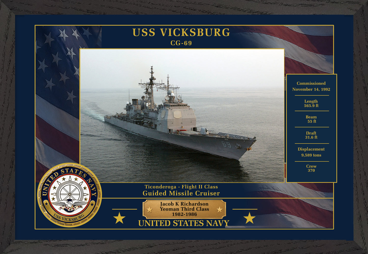 USS Vicksburg CG-69 Framed Patriotic Photo