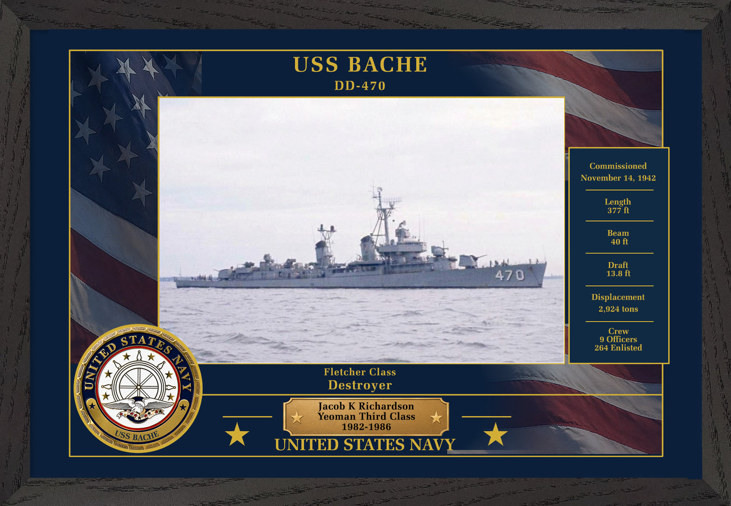 USS Bache DD-470 Framed Patriotic Photo