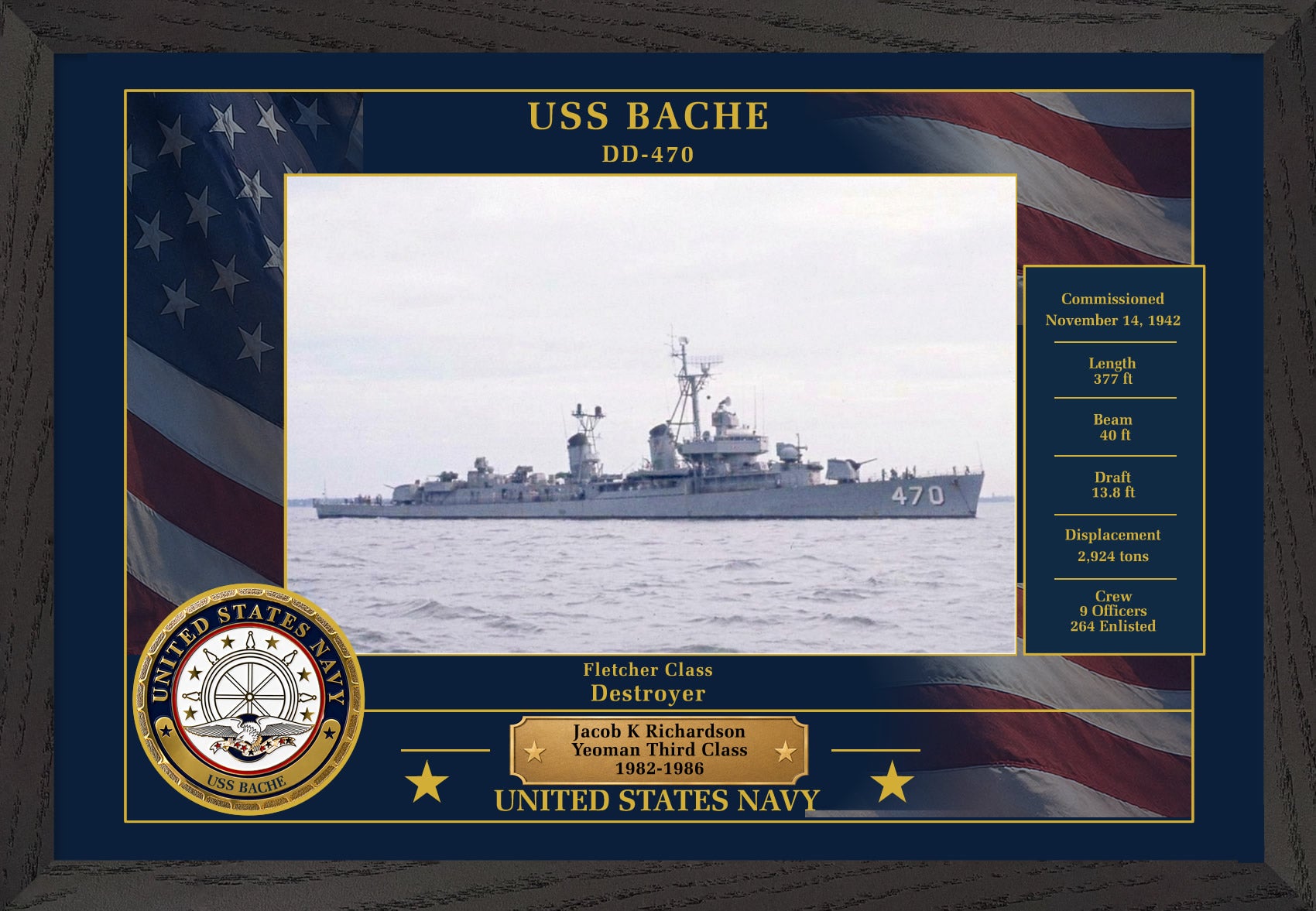 USS Bache DD-470 Framed Patriotic Photo