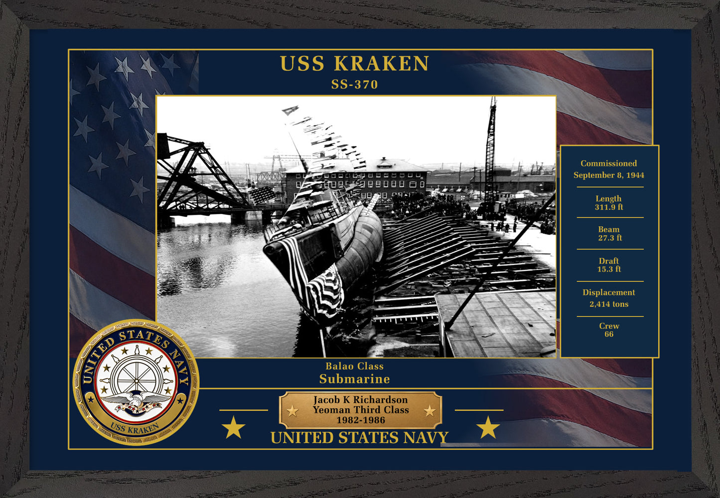 USS Kraken SS-370 Framed Patriotic Photo