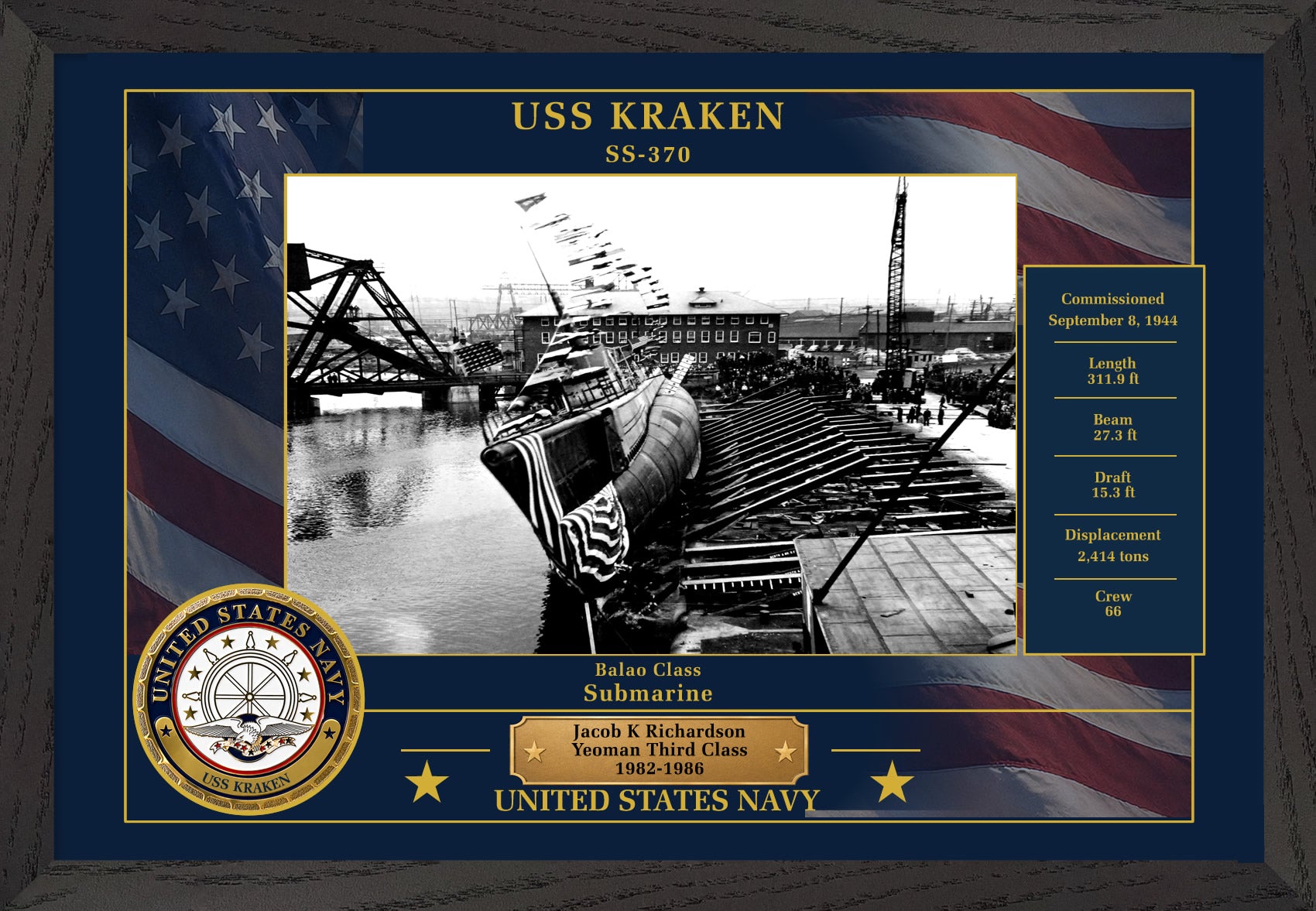 USS Kraken SS-370 Framed Patriotic Photo
