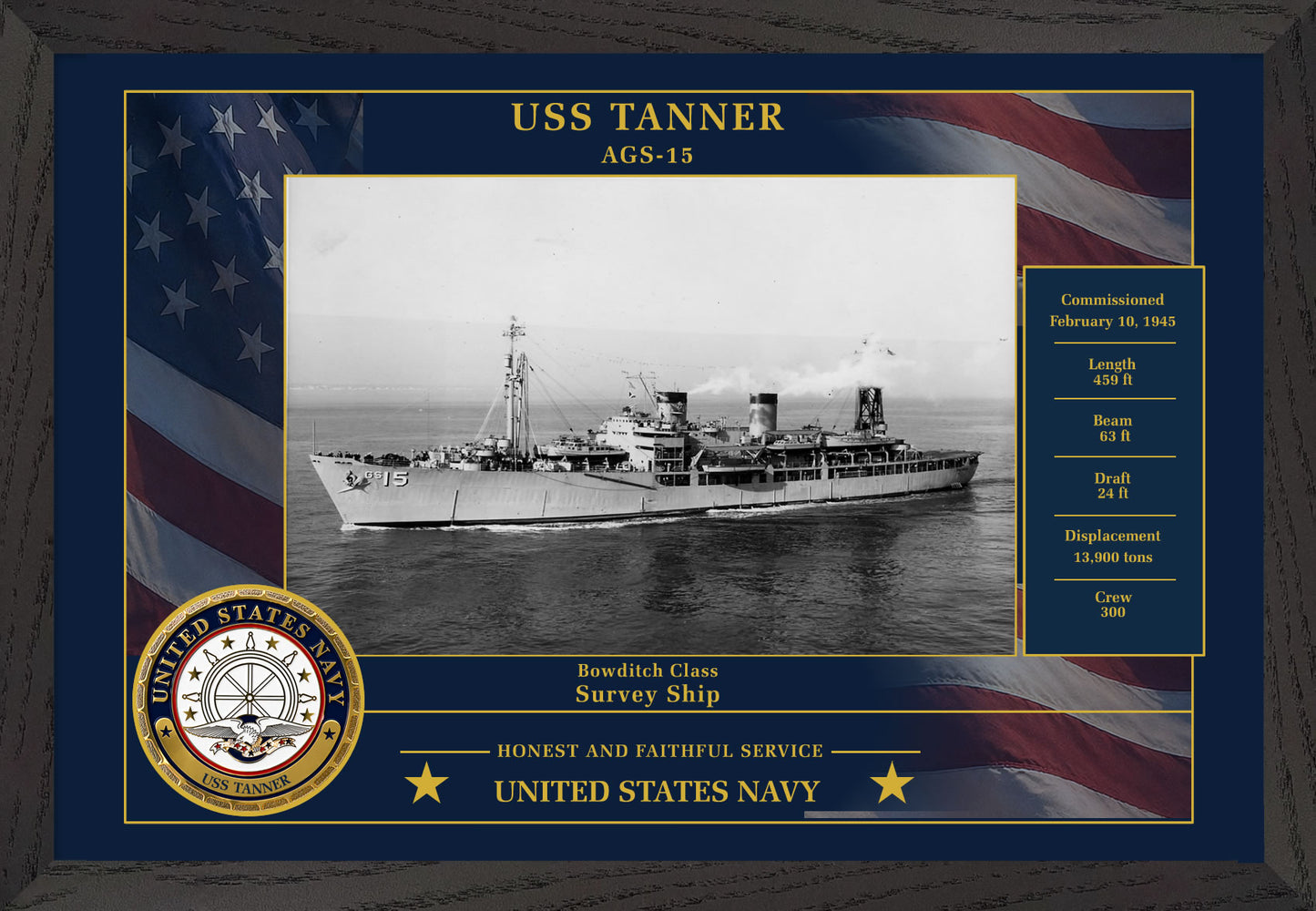 USS Tanner AGS-15 Framed Patriotic Photo
