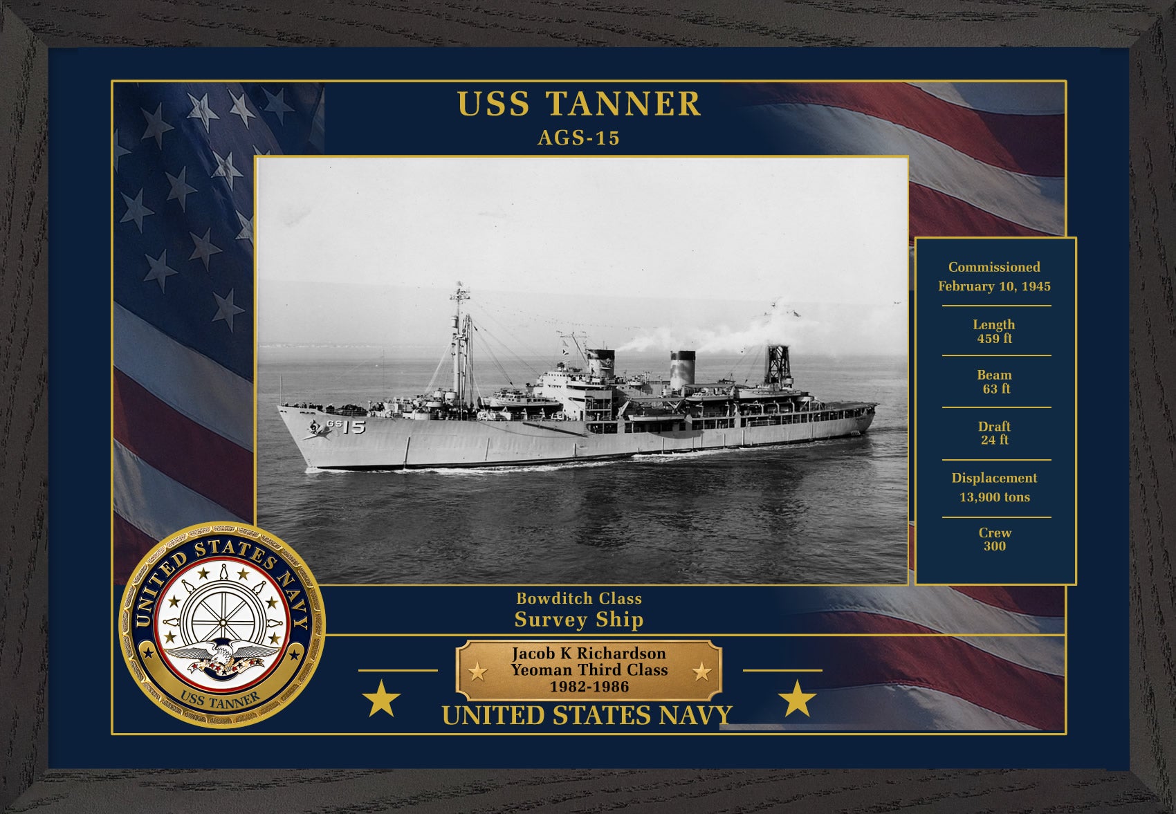 USS Tanner AGS-15 Framed Patriotic Photo