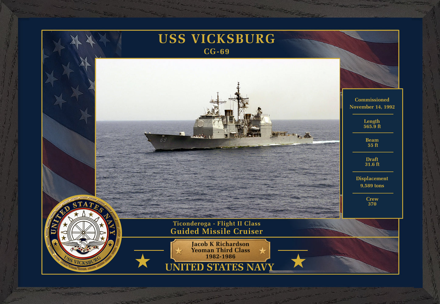 USS Vicksburg CG-69 Framed Patriotic Photo