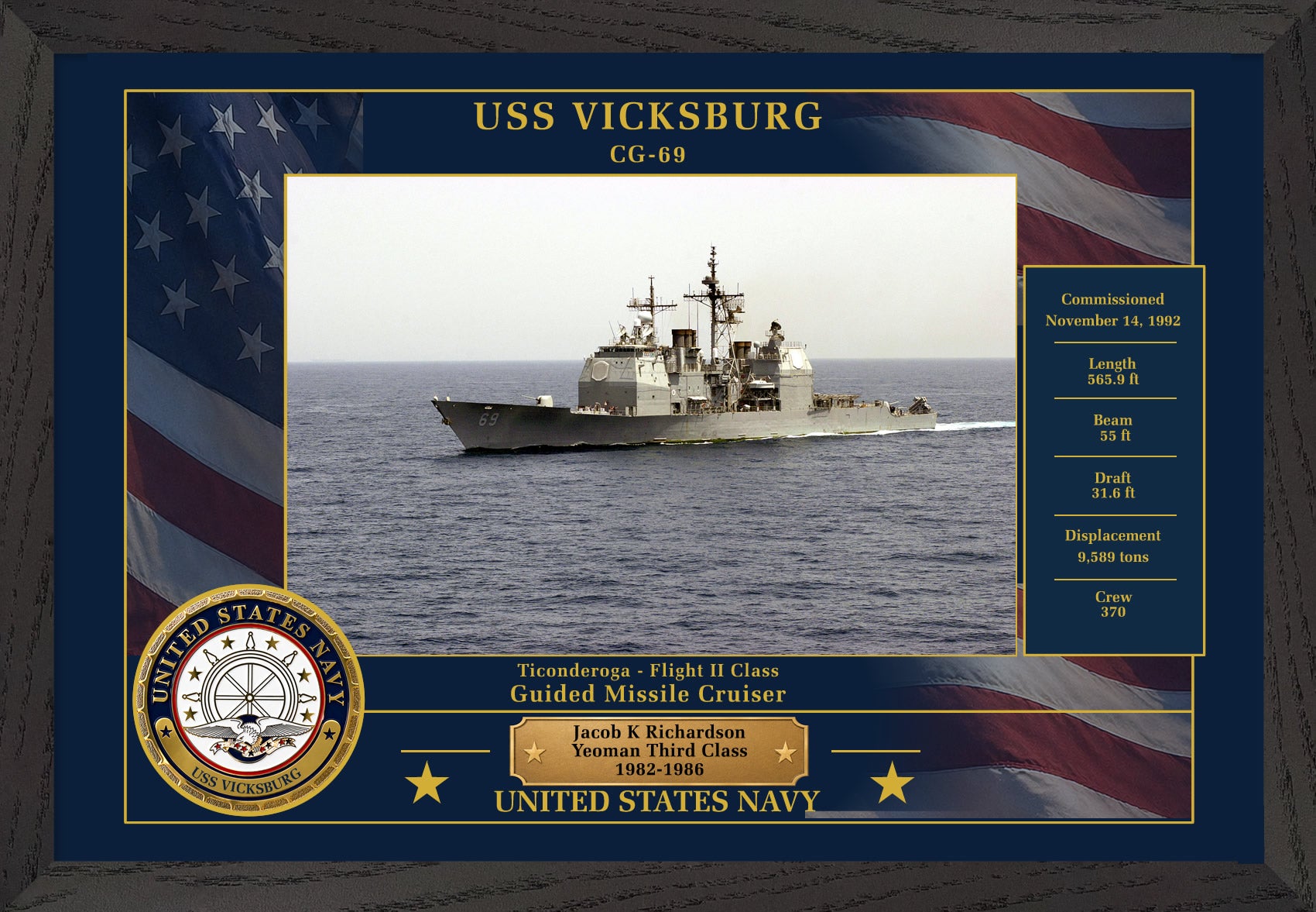 USS Vicksburg CG-69 Framed Patriotic Photo