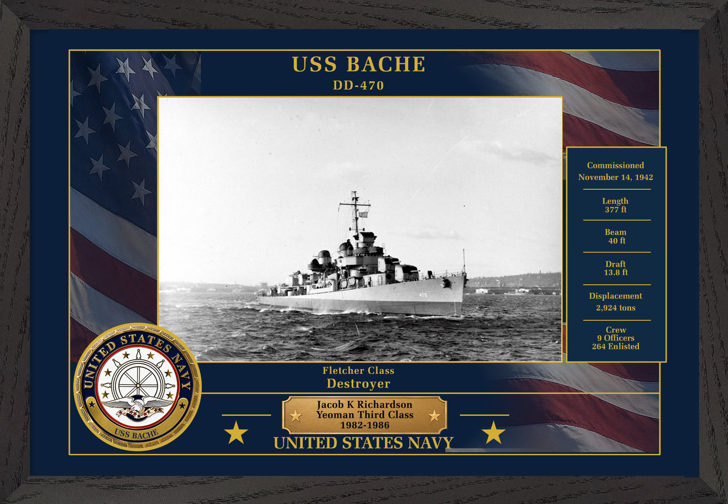 USS Bache DD-470 Framed Patriotic Photo