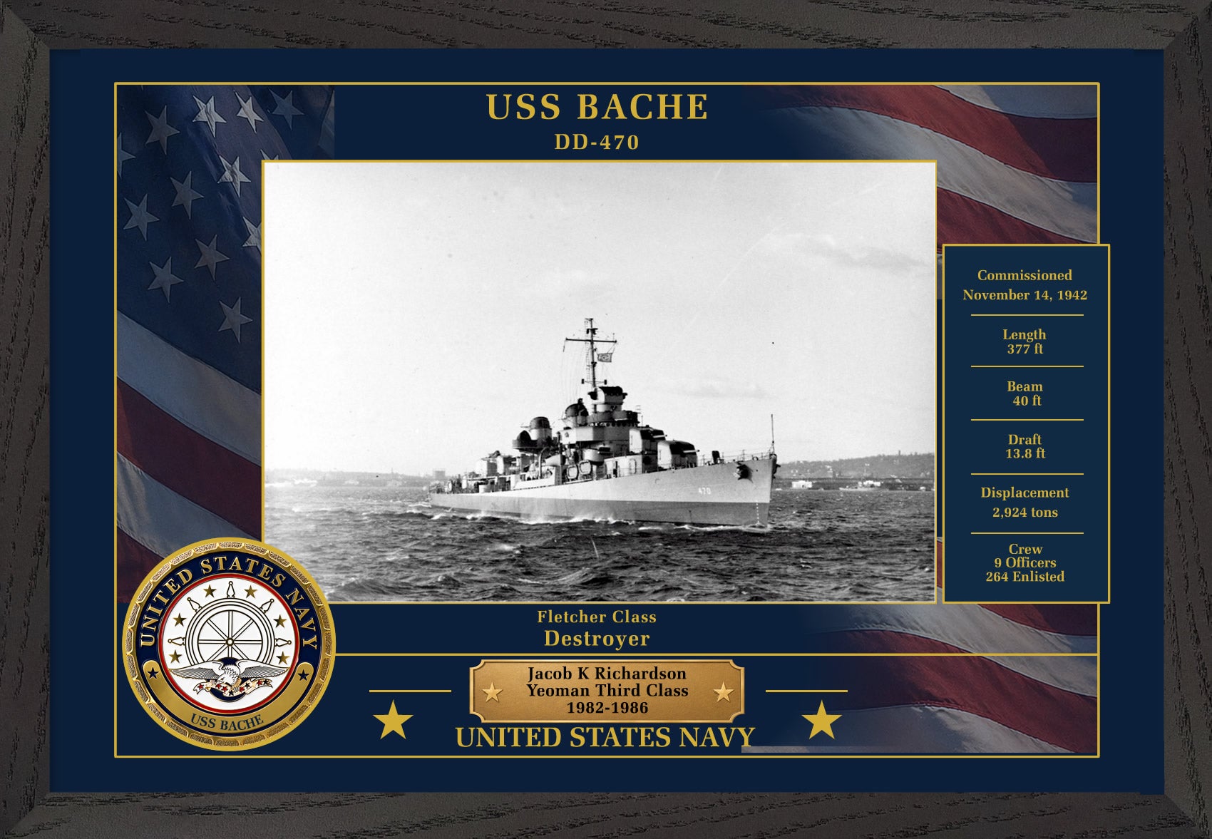 USS Bache DD-470 Framed Patriotic Photo