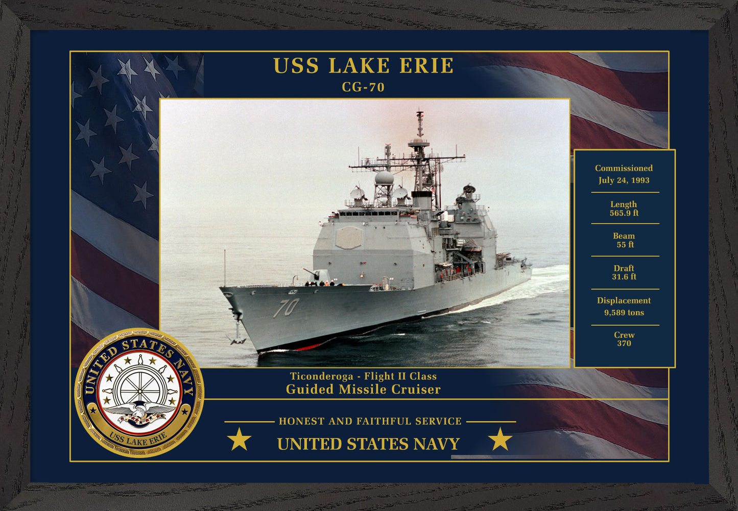 USS Lake Erie CG-70 Framed Patriotic Photo
