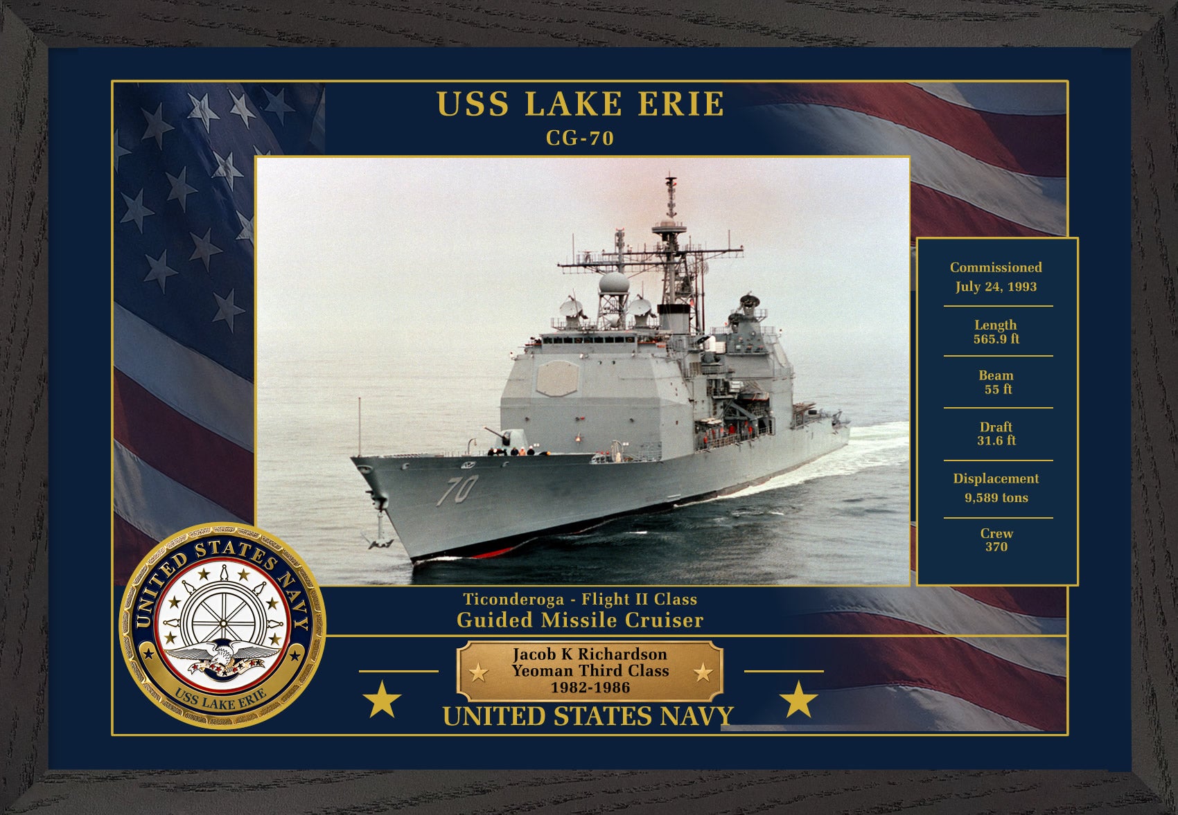 USS Lake Erie CG-70 Framed Patriotic Photo