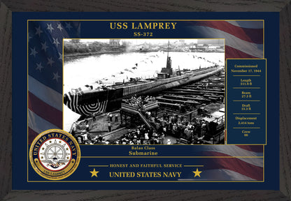 USS Lamprey SS-372 Framed Patriotic Photo