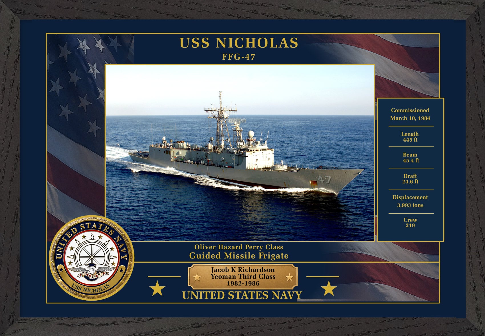 USS Nicholas FFG-47 Framed Patriotic Photo