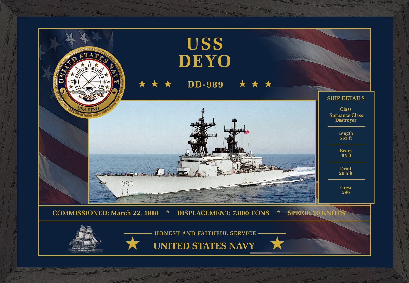 USS Deyo DD-989 Framed Patriotic Art
