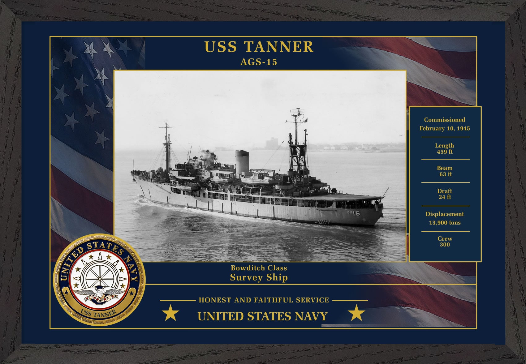 USS Tanner AGS-15 Framed Patriotic Photo