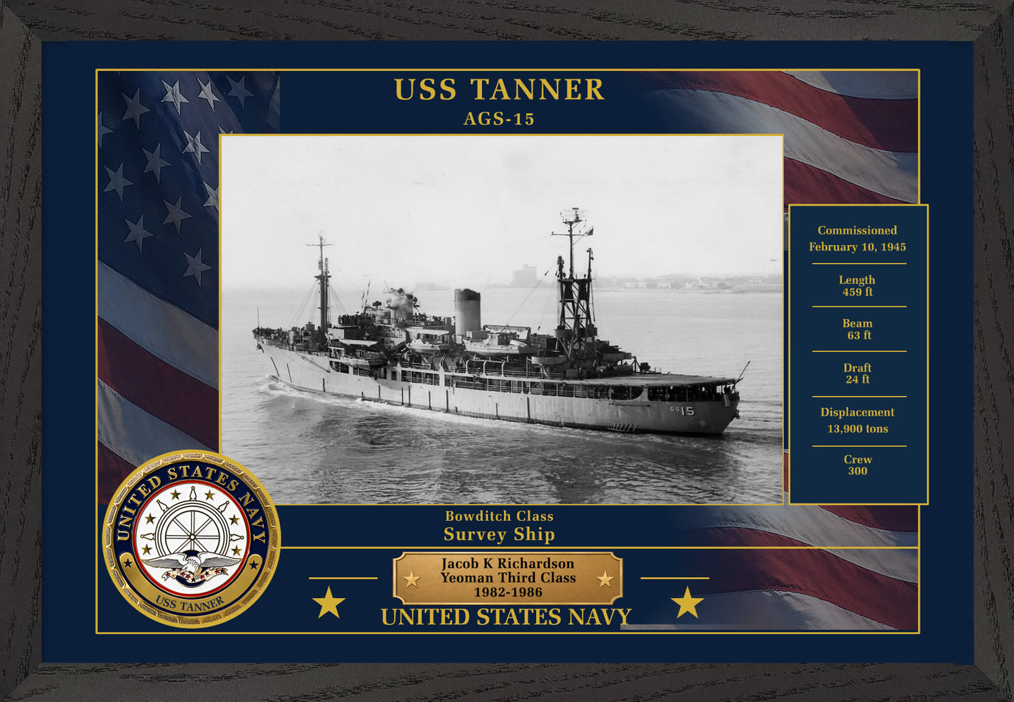 USS Tanner AGS-15 Framed Patriotic Photo