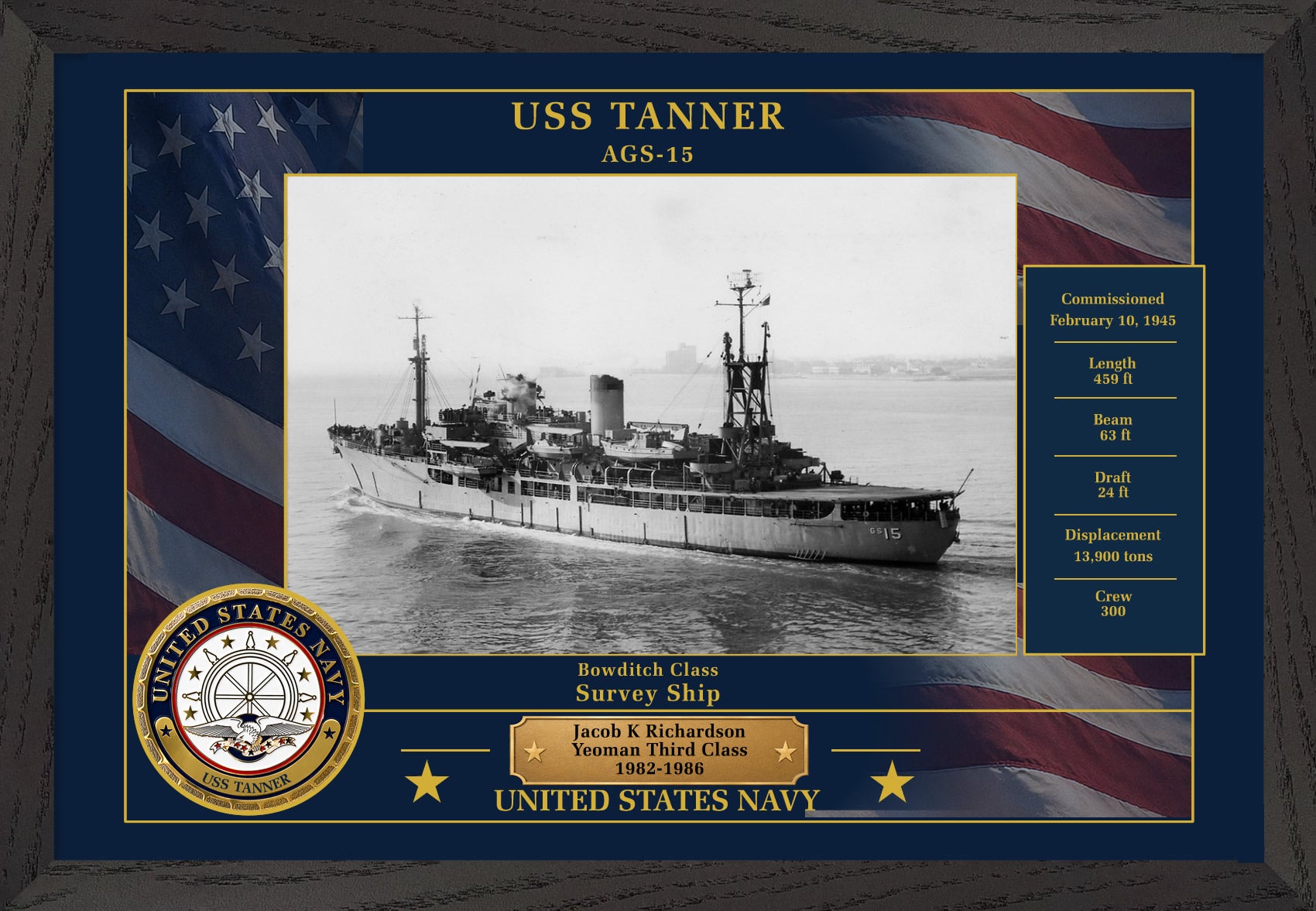 USS Tanner AGS-15 Framed Patriotic Photo