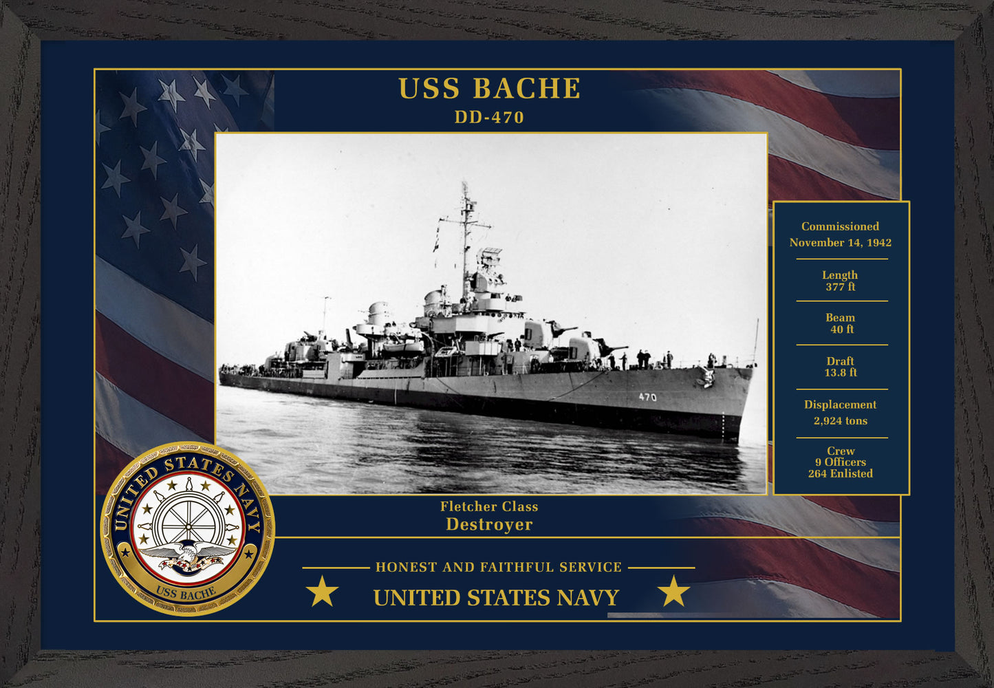 USS Bache DD-470 Framed Patriotic Photo