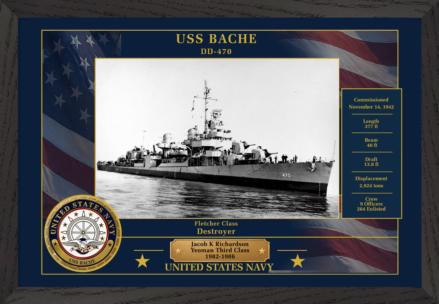 USS Bache DD-470 Framed Patriotic Photo