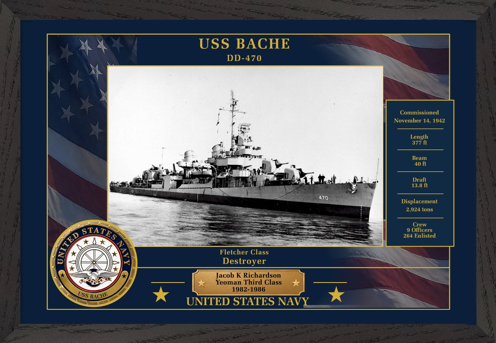 USS Bache DD-470 Framed Patriotic Photo
