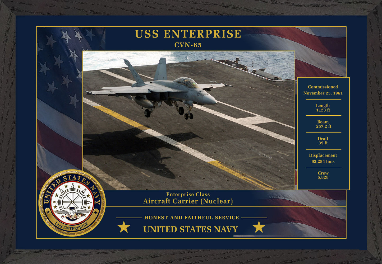 USS Enterprise CVN-65 Framed Patriotic Photo