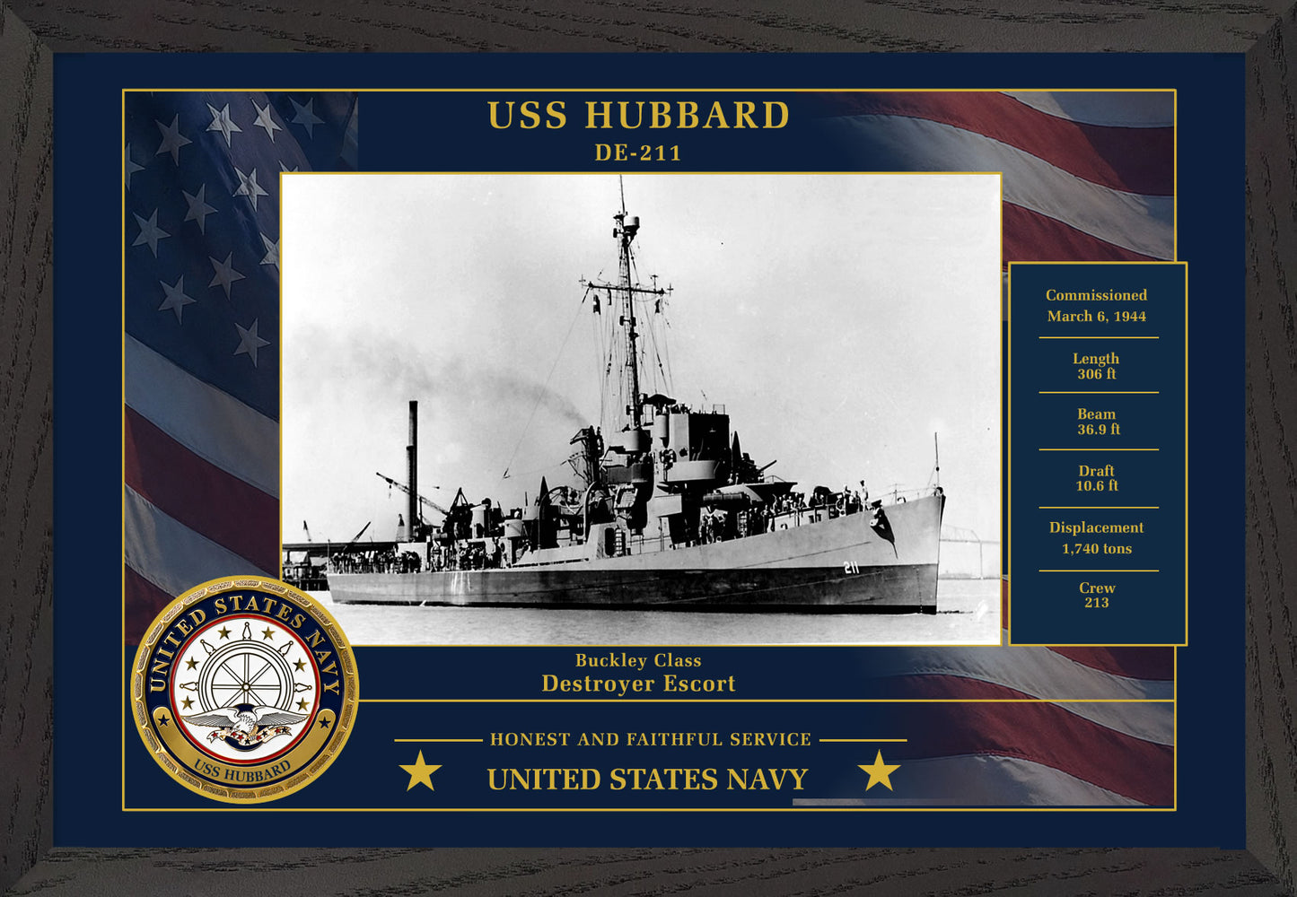 USS Hubbard DE-211 Framed Patriotic Photo