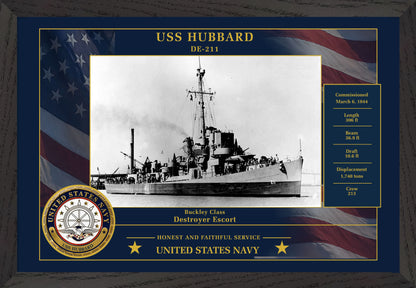 USS Hubbard DE-211 Framed Patriotic Photo