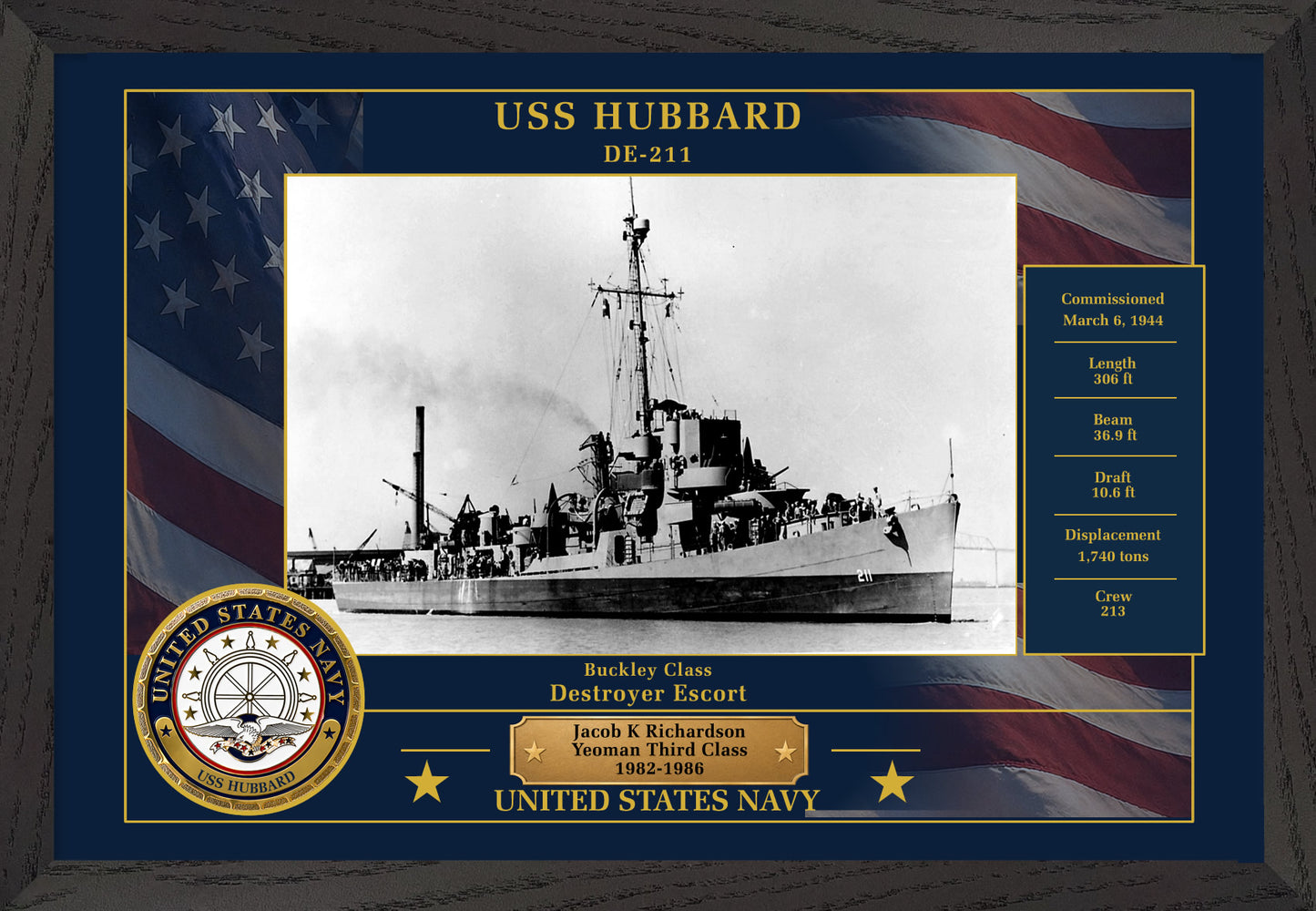 USS Hubbard DE-211 Framed Patriotic Photo