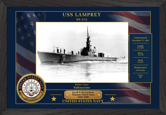 USS Lamprey SS-372 Framed Patriotic Photo