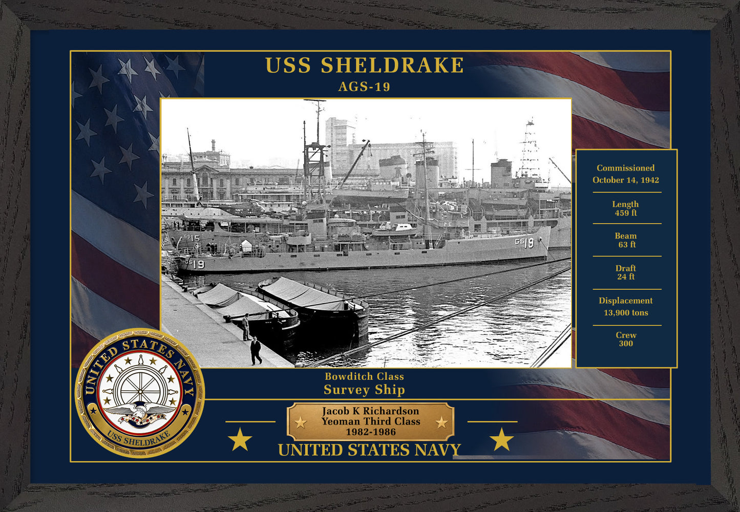 USS Sheldrake AGS-19 Framed Patriotic Photo