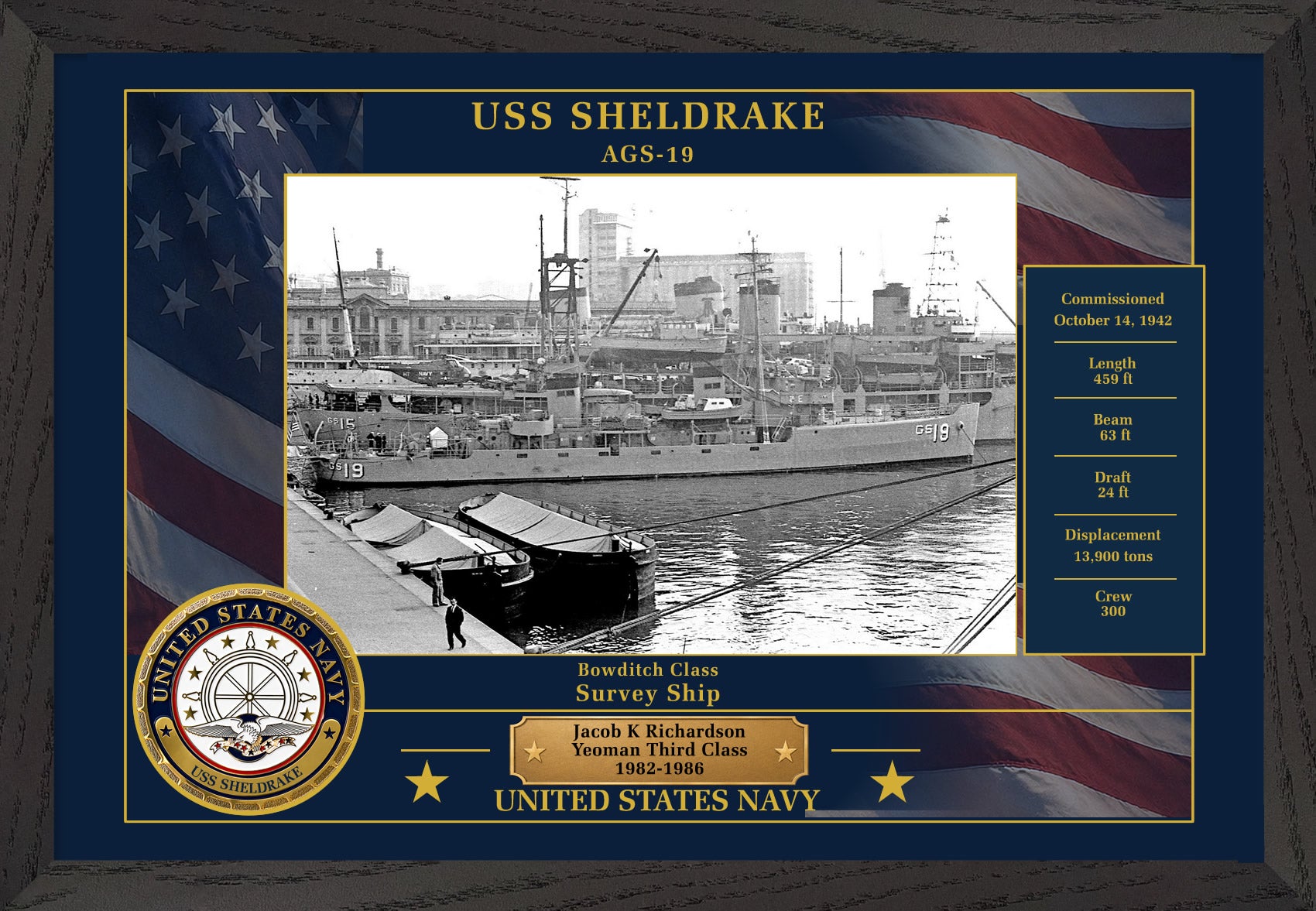 USS Sheldrake AGS-19 Framed Patriotic Photo