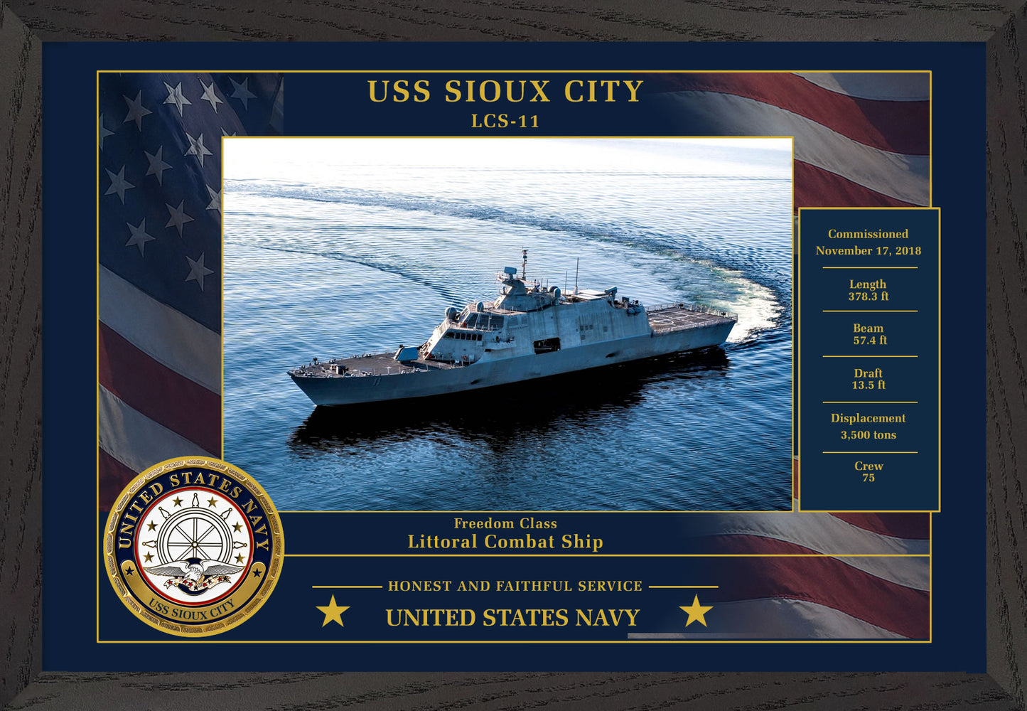 USS Sioux City LCS-11 Framed Patriotic Photo
