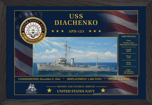 USS Diachenko APD-123 Framed Patriotic Art