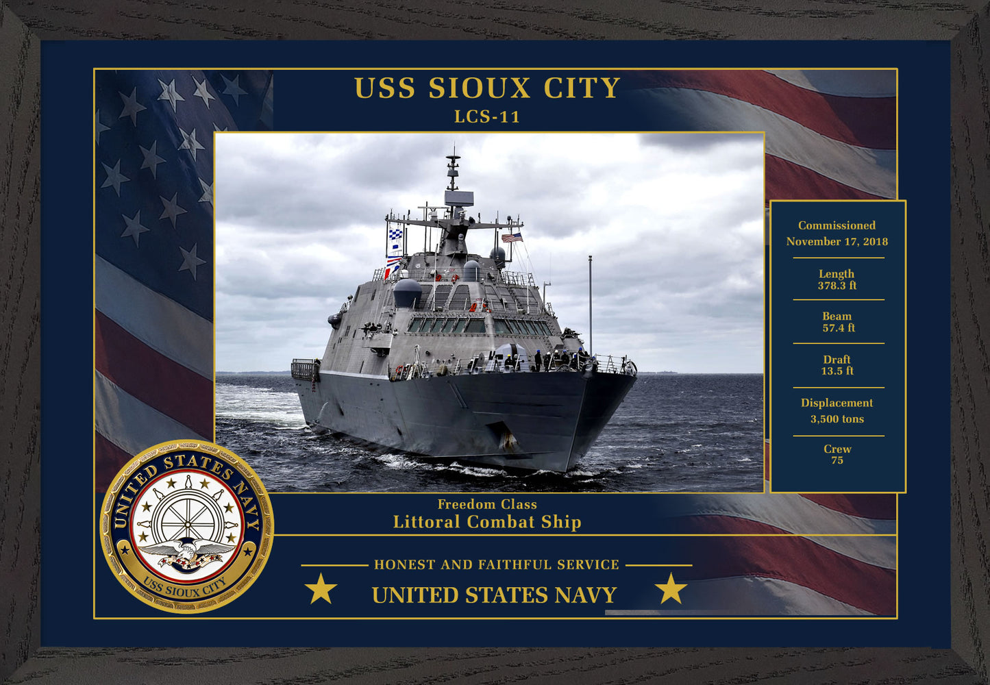 USS Sioux City LCS-11 Framed Patriotic Photo