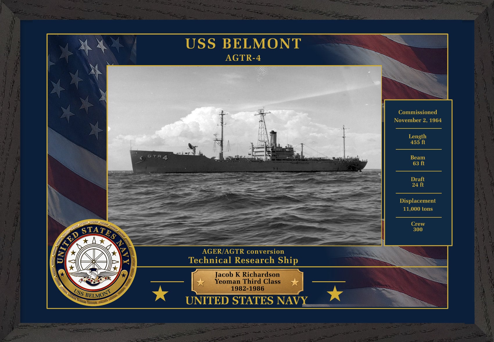 USS Belmont AGTR-4 Framed Patriotic Photo