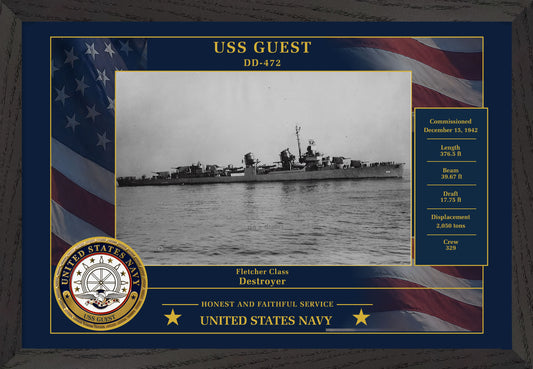 USS Guest DD-472 Framed Patriotic Photo