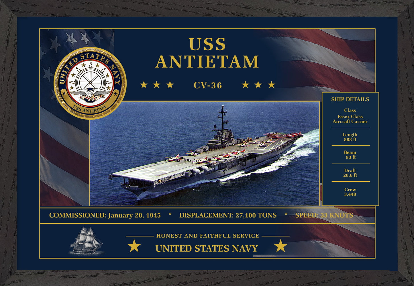 USS Antietam CV-36 Framed Patriotic Art