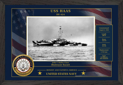 USS Haas DE-424 Framed Patriotic Photo