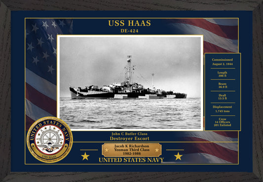 USS Haas DE-424 Framed Patriotic Photo